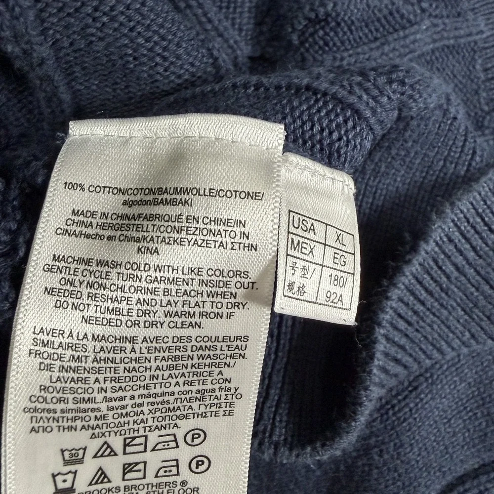 BROOKS BROTHERS Youth XL Cable Knit Navy Blue Hoodie Sweated Pullover‎ Vtg
